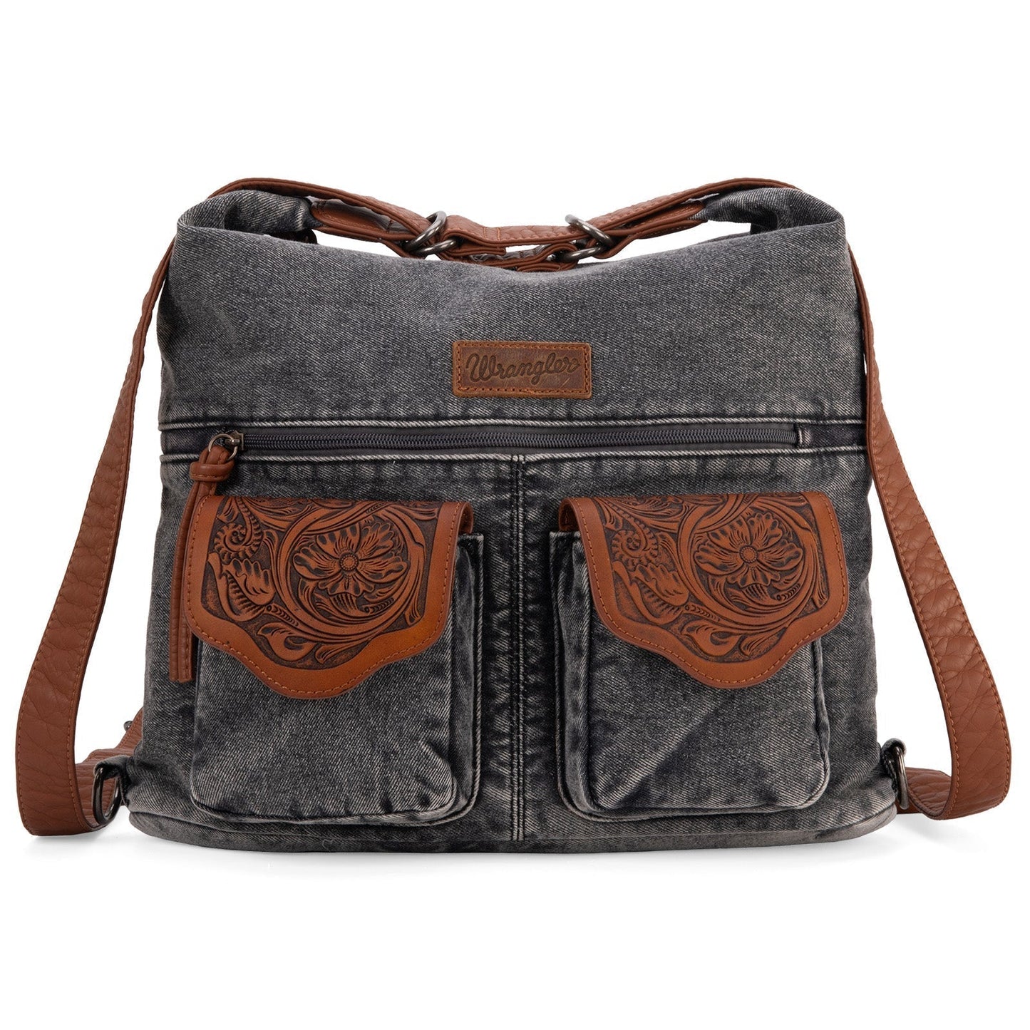 WG103-2008  Wrangler Floral Tooled Denim Hobo/Crossbody Backpack (Convertible )