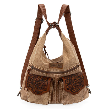 WG103-2008  Wrangler Floral Tooled Denim Hobo/Crossbody Backpack (Convertible )