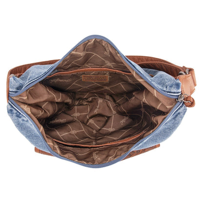 WG103-2008  Wrangler Floral Tooled Denim Hobo/Crossbody Backpack (Convertible ) Jean