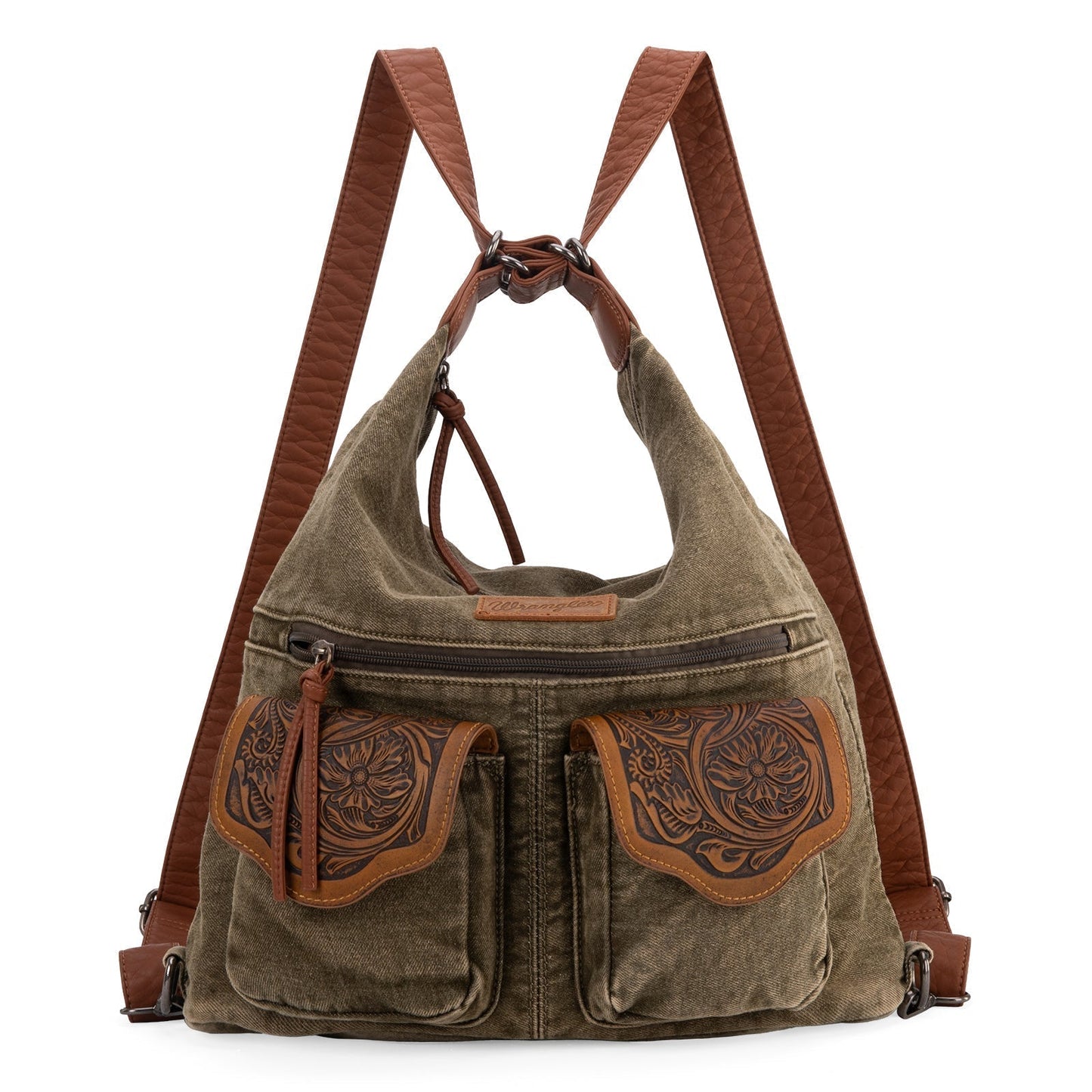 WG103-2008  Wrangler Floral Tooled Denim Hobo/Crossbody Backpack (Convertible )