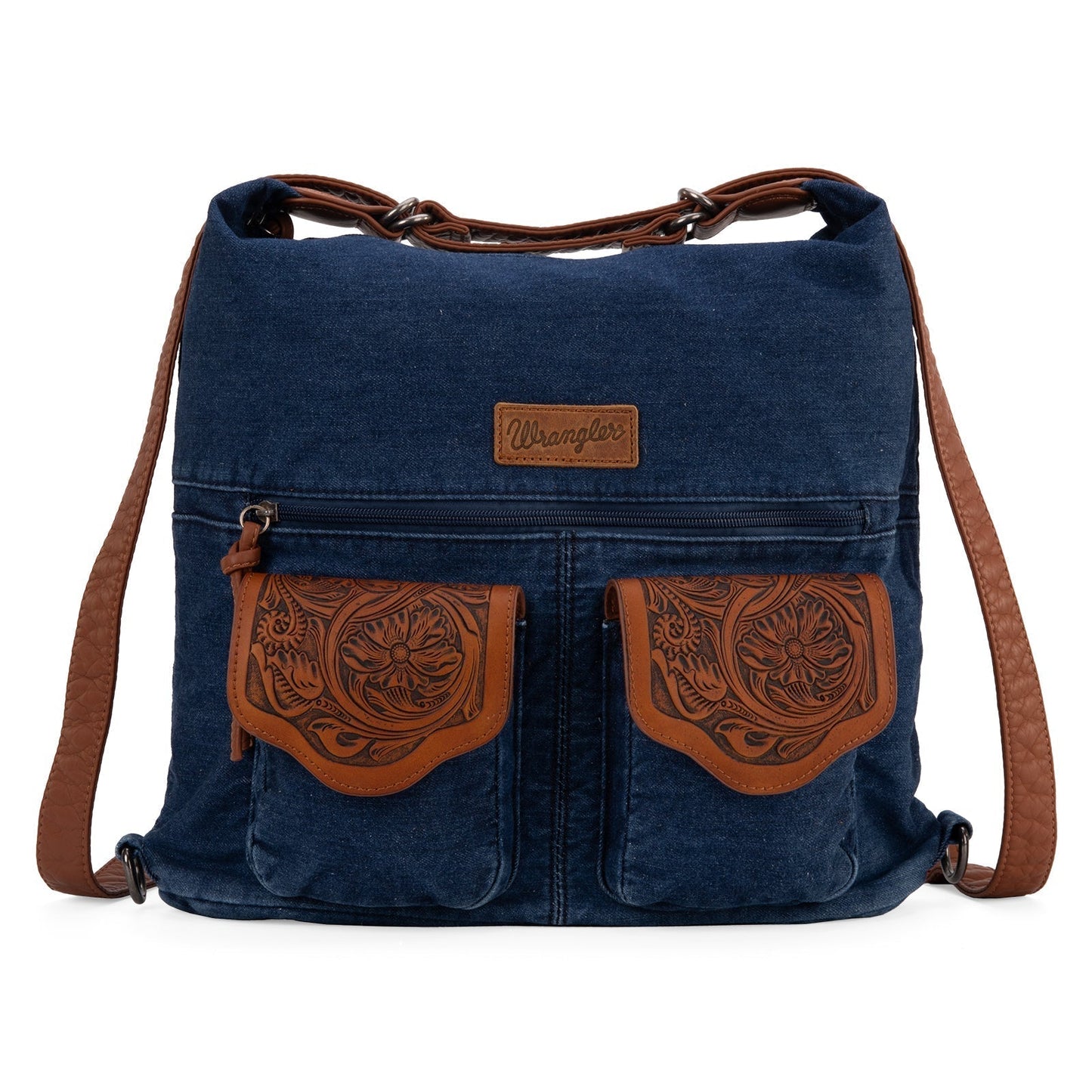 WG103-2008  Wrangler Floral Tooled Denim Hobo/Crossbody Backpack (Convertible ) Navy