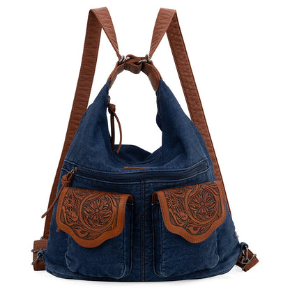 WG103-2009 Wrangler  Floral Tooled  Denim Crossbody Navy