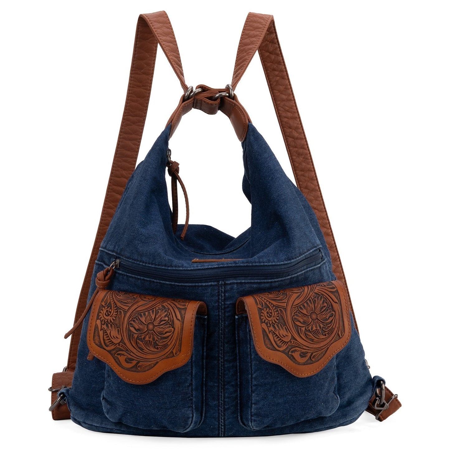 WG103-2008  Wrangler Floral Tooled Denim Hobo/Crossbody Backpack (Convertible )