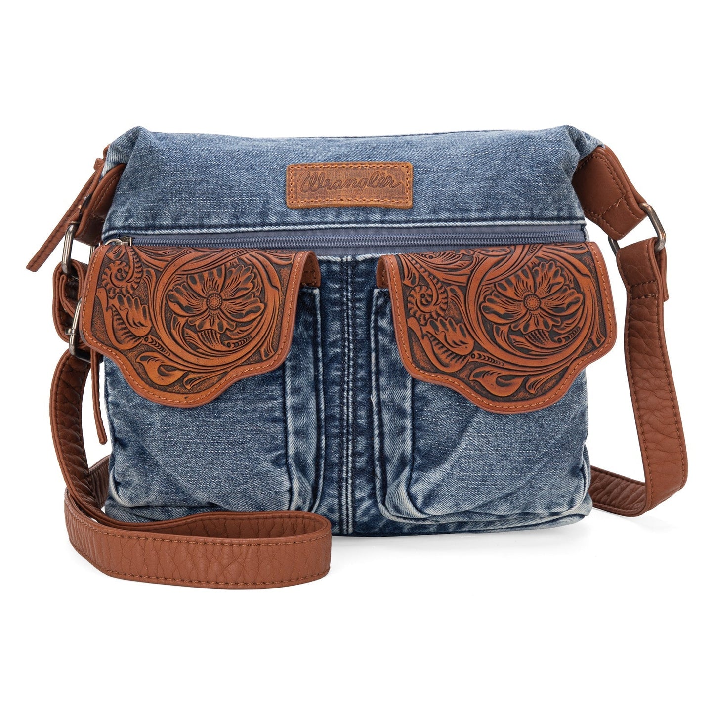 WG103-2009 Wrangler  Floral Tooled  Denim Crossbody Jean