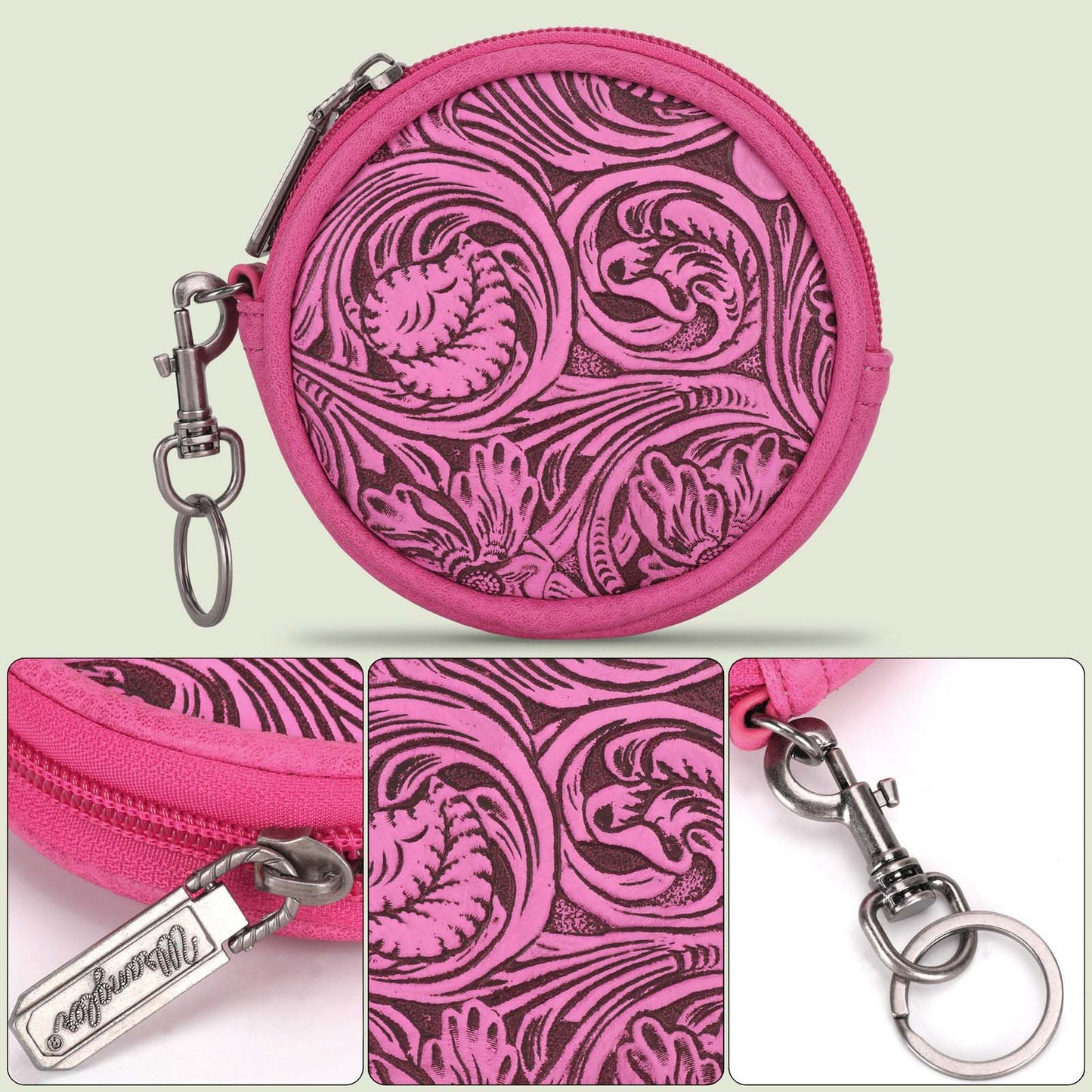 Wrangler Floral Tooled Circular Coin Pouch Bag Charm