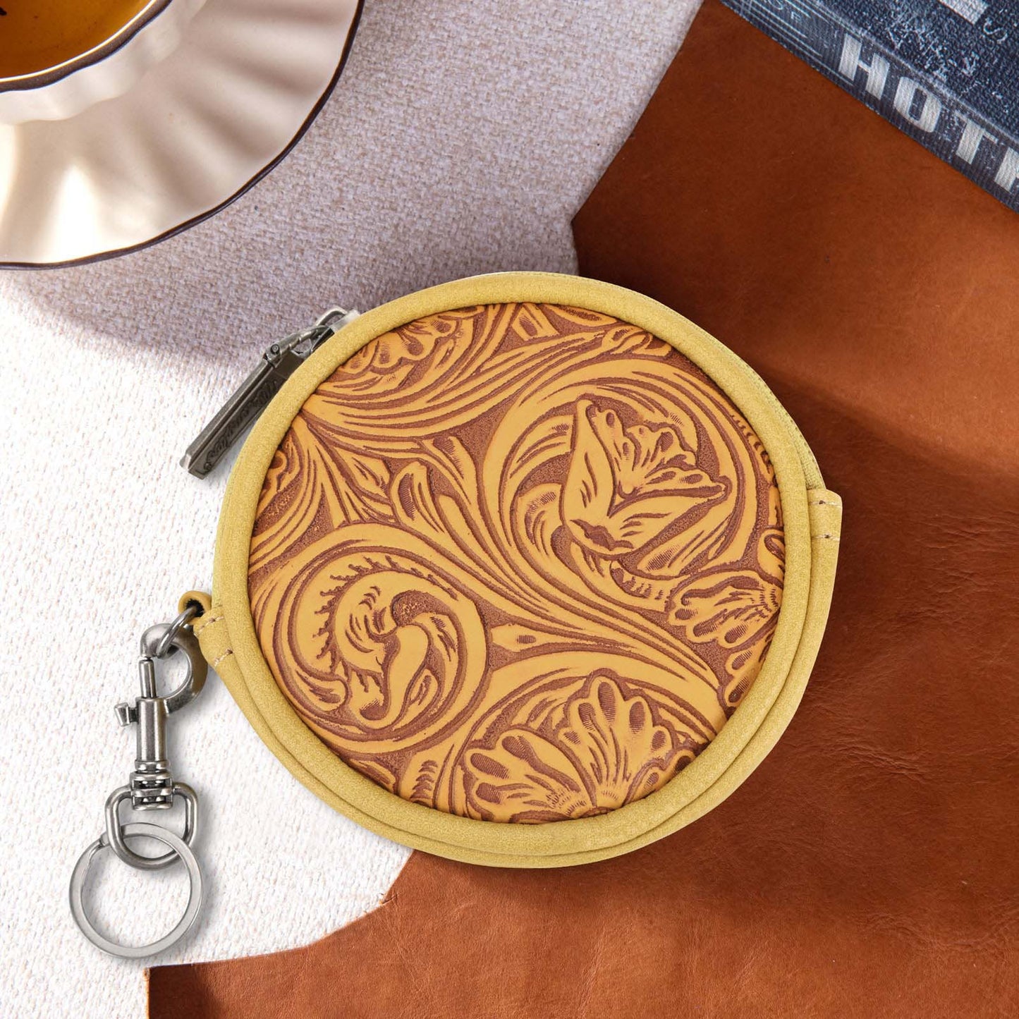 Wrangler Floral Tooled Circular Coin Pouch Bag Charm