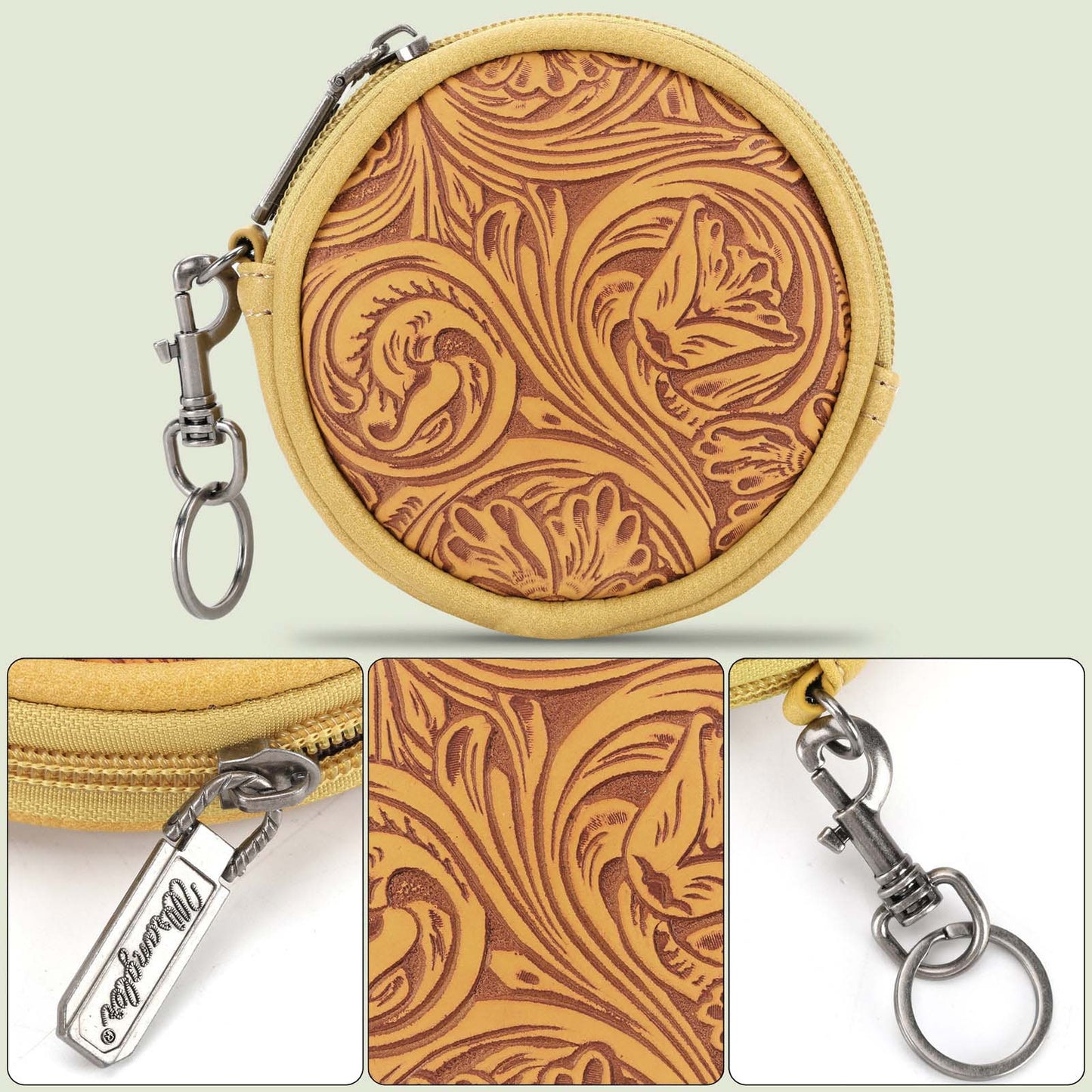 Wrangler Floral Tooled Circular Coin Pouch Bag Charm