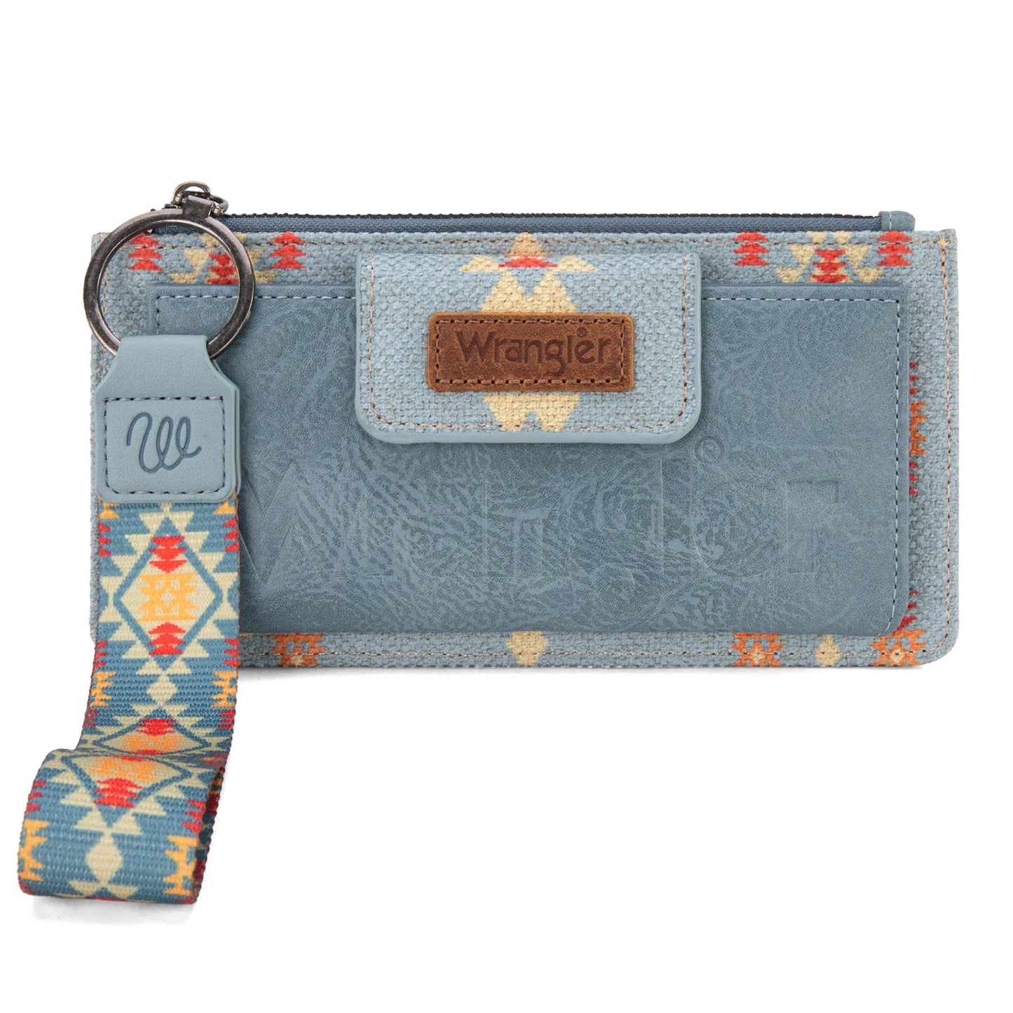 WG139-W013 Wrangler Aztec Print Bi-Fold Wallet Wristlet - Jean