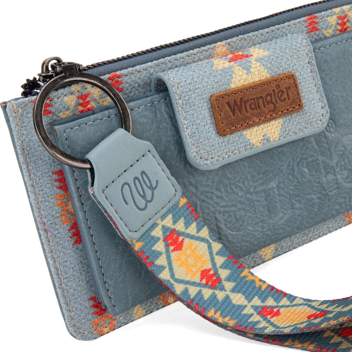 WG139-W013 Wrangler Aztec Print Bi-Fold Wallet Wristlet - Jean