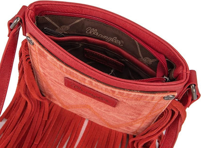 Wrangler Leather Fringe Jean Denim Pocket Crossbody