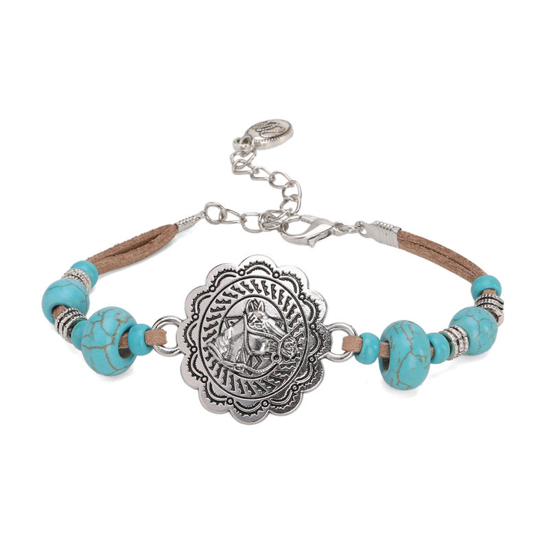 Wrangler® Leather Turquoise Stone beads Bracelet