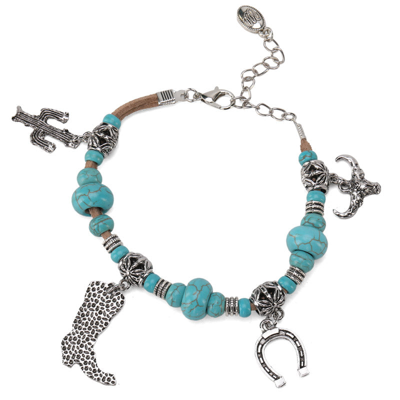 Wrangler® Leather Turquoise Stone Beads Bracelet