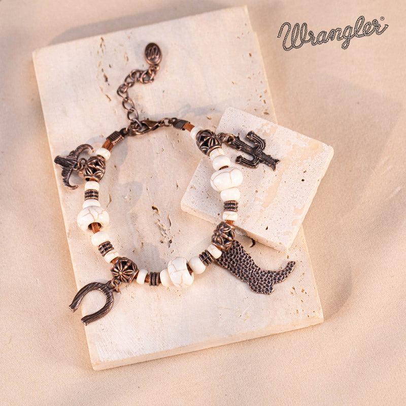 Wrangler® Leather Turquoise Stone Beads Bracelet