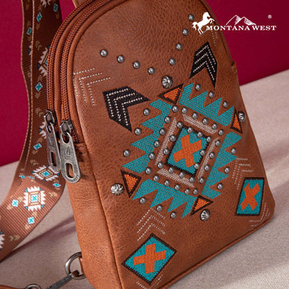 Montana West Embroidered Aztec Collection Sling Bag