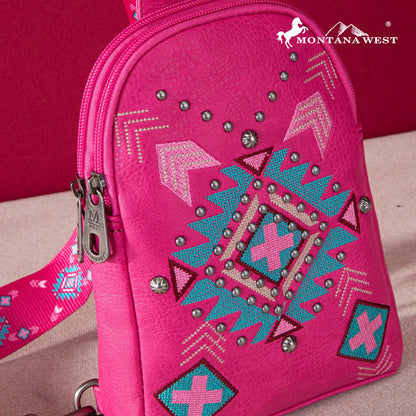 Montana West Embroidered Aztec Collection Sling Bag