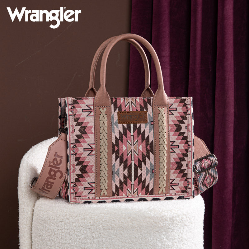 Wrangler Aztec Embroidered Whipstitch Canvas Tote Bag