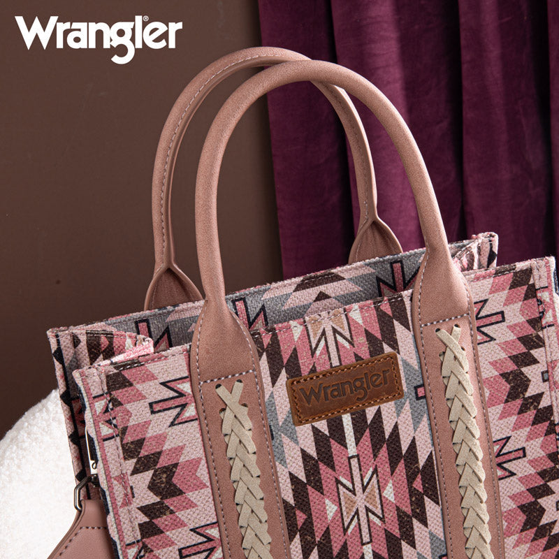 Wrangler Aztec Embroidered Whipstitch Canvas Tote Bag