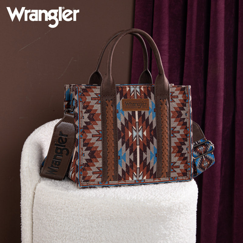 Wrangler Aztec Embroidered Whipstitch Canvas Tote Bag