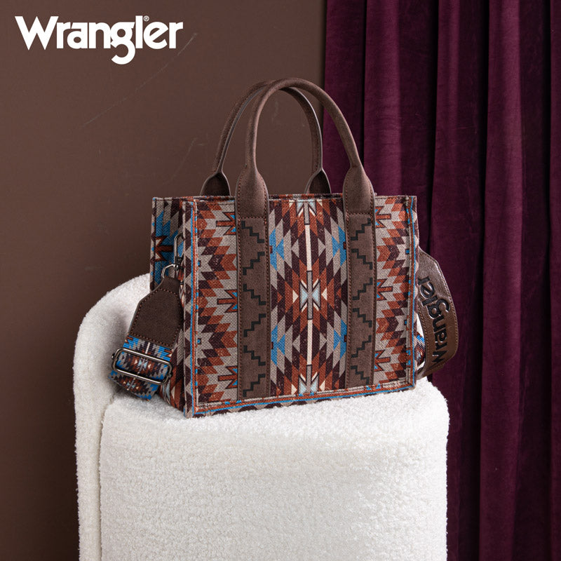 Wrangler Aztec Embroidered Whipstitch Canvas Tote Bag