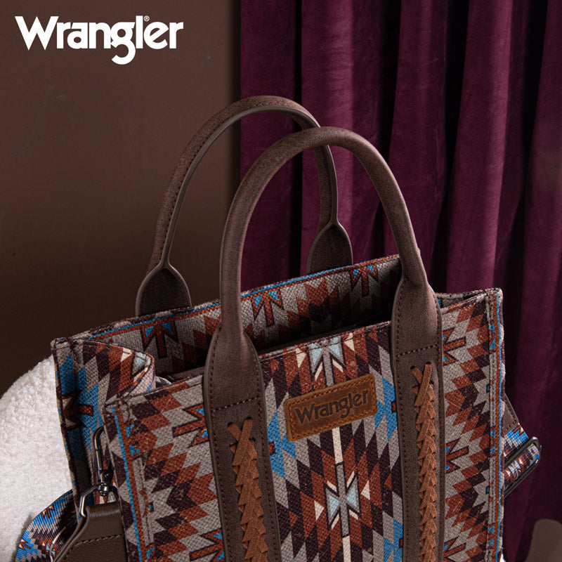 Wrangler Aztec Embroidered Whipstitch Canvas Tote Bag