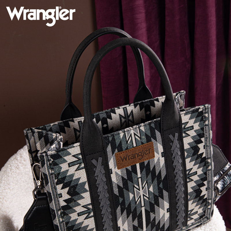 Wrangler Aztec Embroidered Whipstitch Canvas Tote Bag