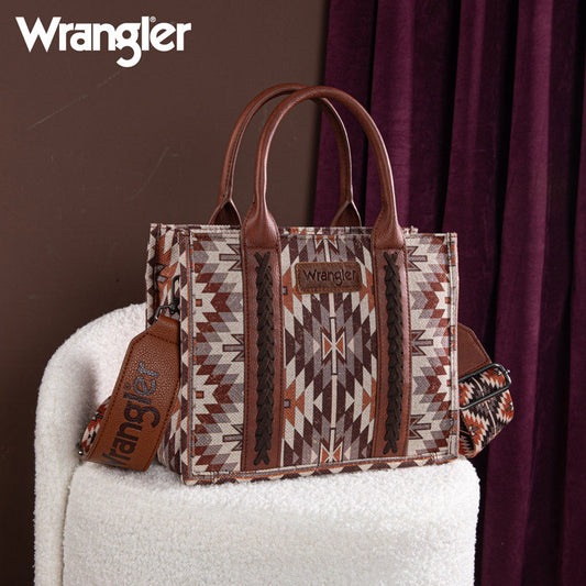 Wrangler Aztec Embroidered Whipstitch Canvas Tote Bag