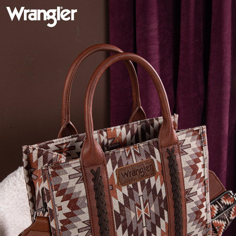 Wrangler Aztec Embroidered Whipstitch Canvas Tote Bag