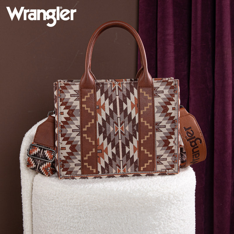 Wrangler Aztec Embroidered Whipstitch Canvas Tote Bag