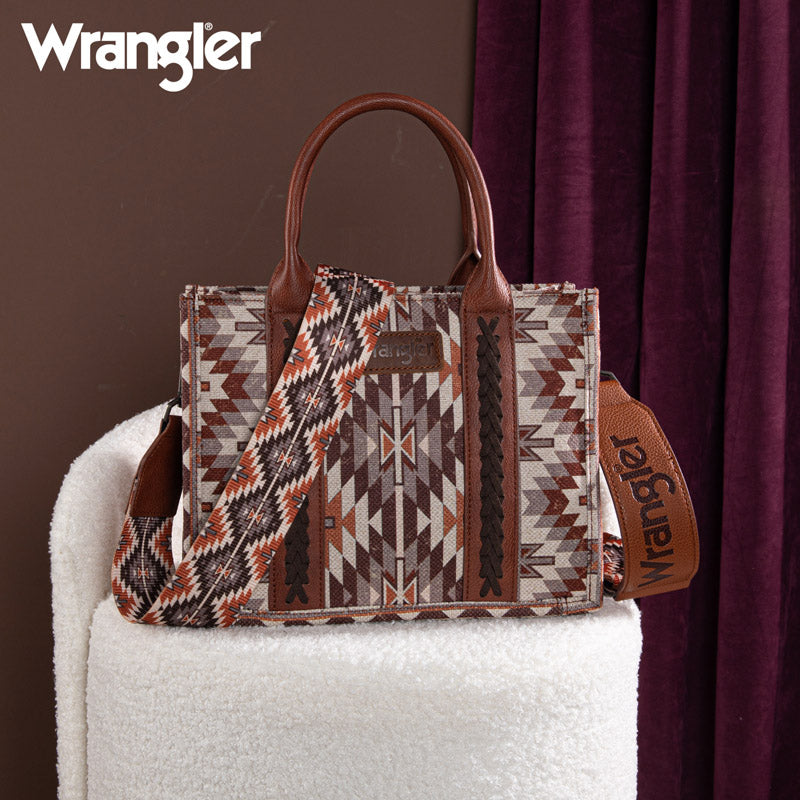 Wrangler Aztec Embroidered Whipstitch Canvas Tote Bag