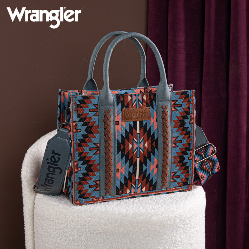 Wrangler Aztec Embroidered Whipstitch Canvas Tote Bag