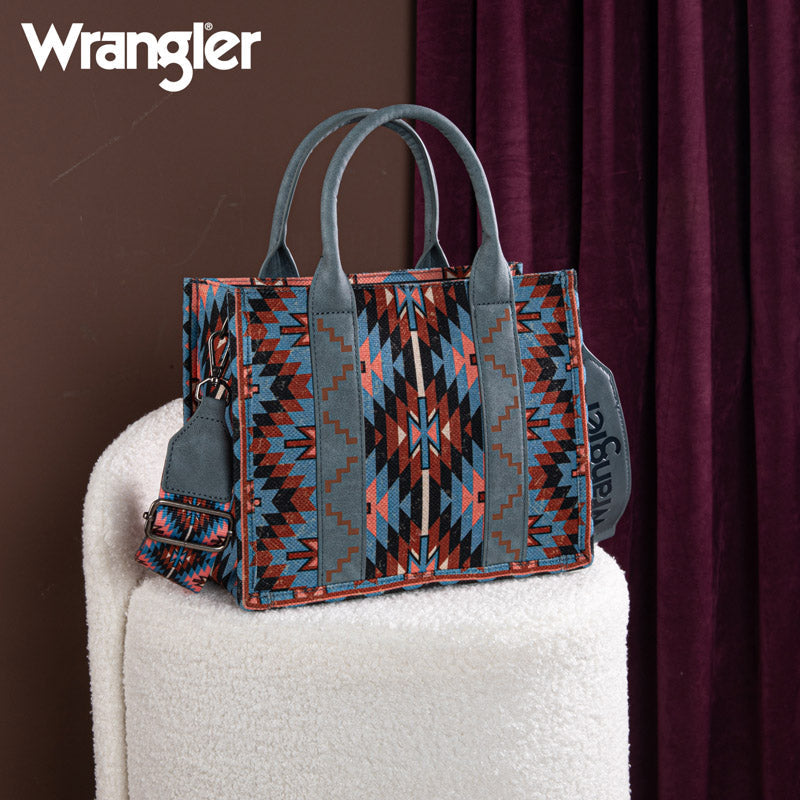 Wrangler Aztec Embroidered Whipstitch Canvas Tote Bag