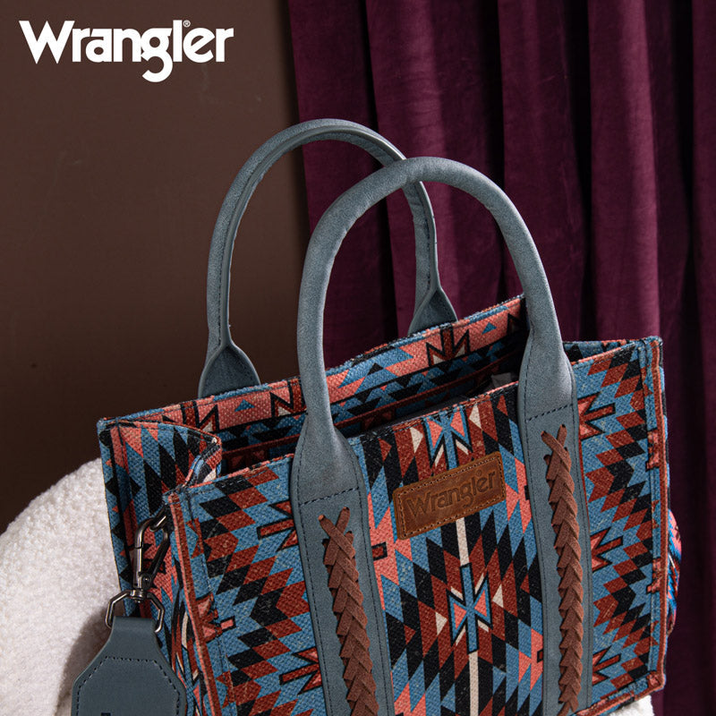 Wrangler Aztec Embroidered Whipstitch Canvas Tote Bag