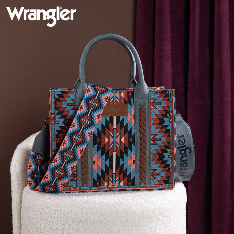 Wrangler Aztec Embroidered Whipstitch Canvas Tote Bag