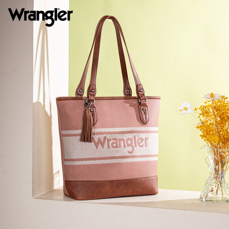 Wrangler Leather Trim Striped Canvas Tote Bag