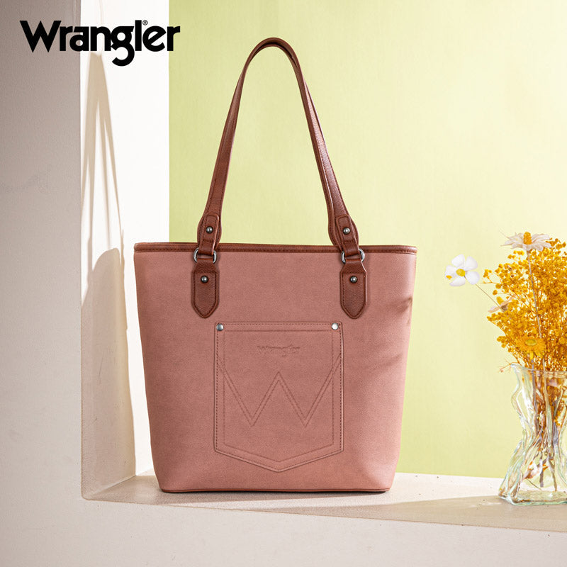 Wrangler Leather Trim Striped Canvas Tote Bag