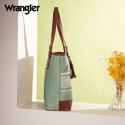 Wrangler Leather Trim Striped Canvas Tote Bag