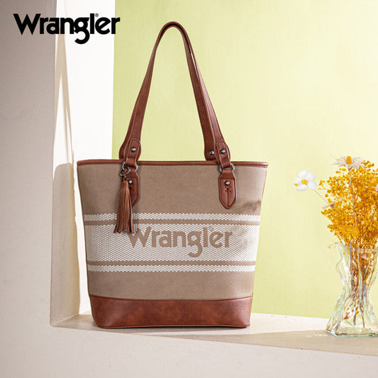 Wrangler Leather Trim Striped Canvas Tote Bag