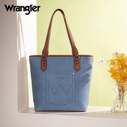 Wrangler Leather Trim Striped Canvas Tote Bag