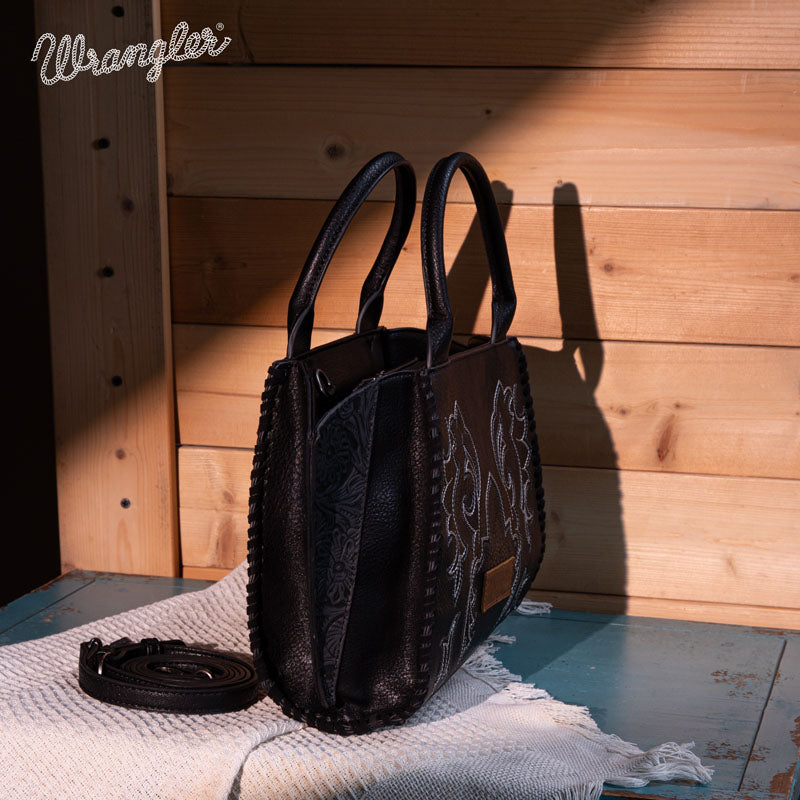 Wrangler Embroidered Boot Scroll Tote Bag