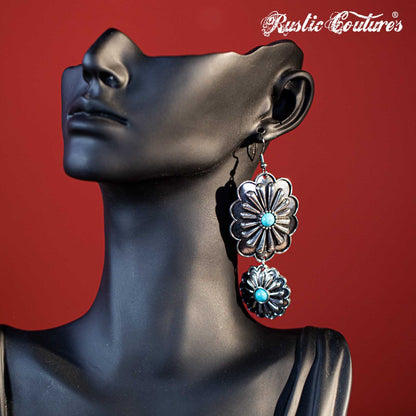 Rustic Couture's Silver Concho with Natural Stone Dangling Earring