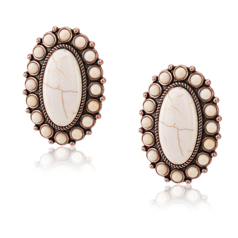 Rustic Couture's® Natural Stone Oval Concho Earrings