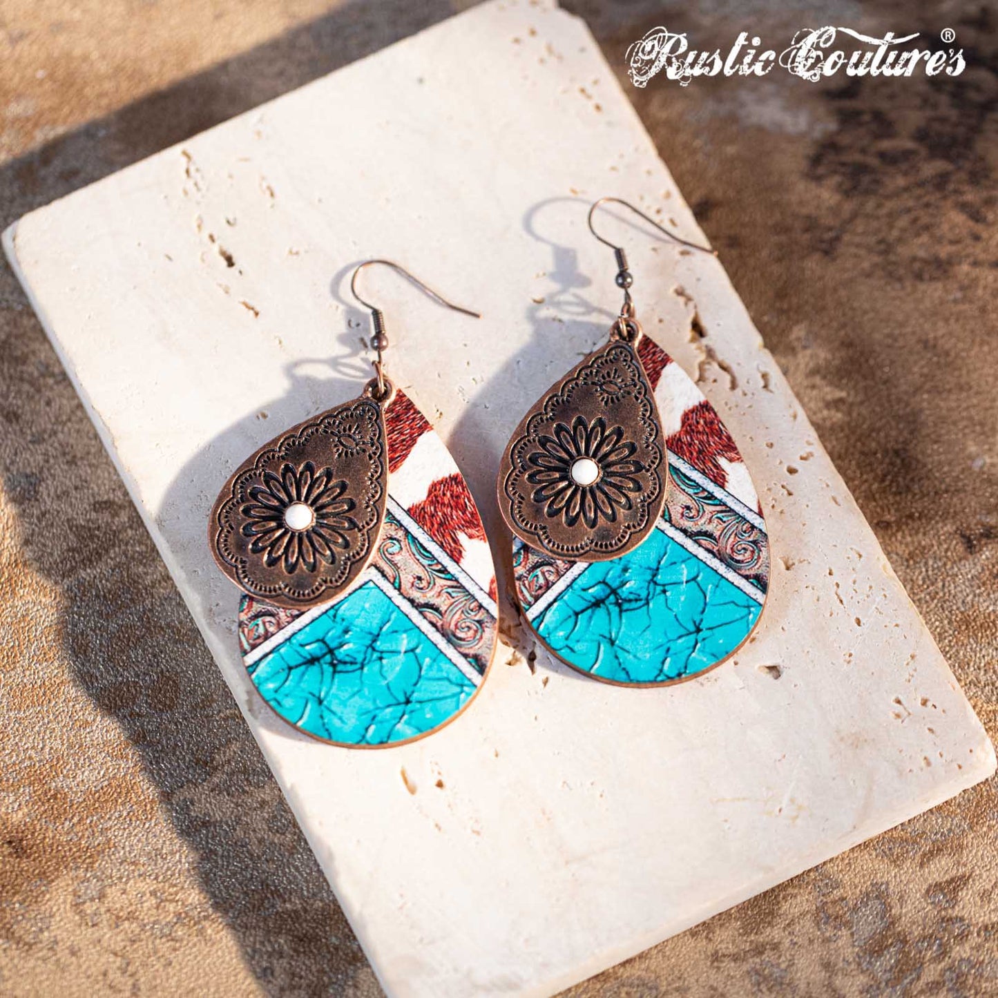 Rustic Couture's Navajo Brozen witn Nature Stone Wooden Teardrop Shape Dangling Earring