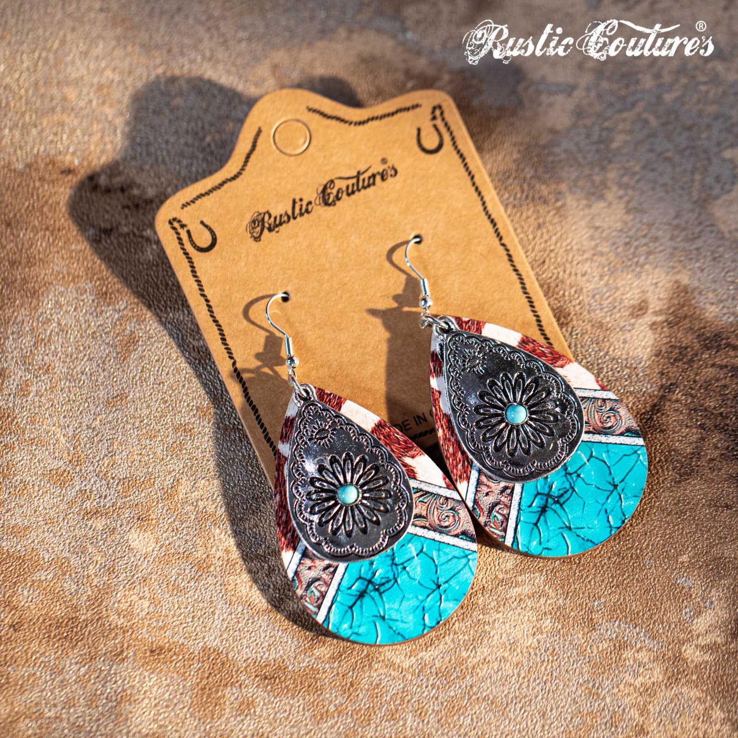 Rustic Couture's Navajo Brozen witn Nature Stone Wooden Teardrop Shape Dangling Earring