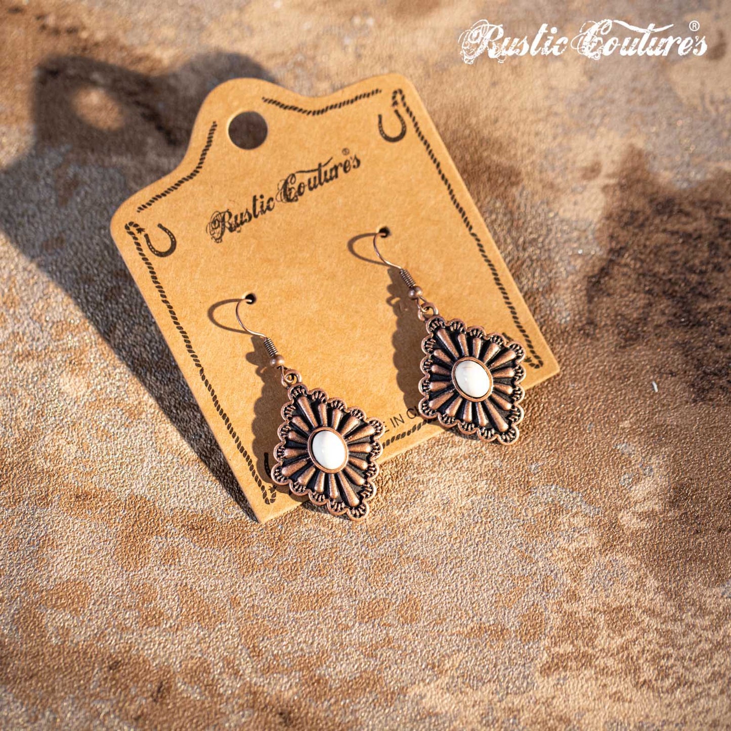 Rustic Couture's Daisy Rhombus Shape with Center Nature Stone Earring