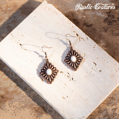 Rustic Couture's Daisy Rhombus Shape with Center Nature Stone Earring