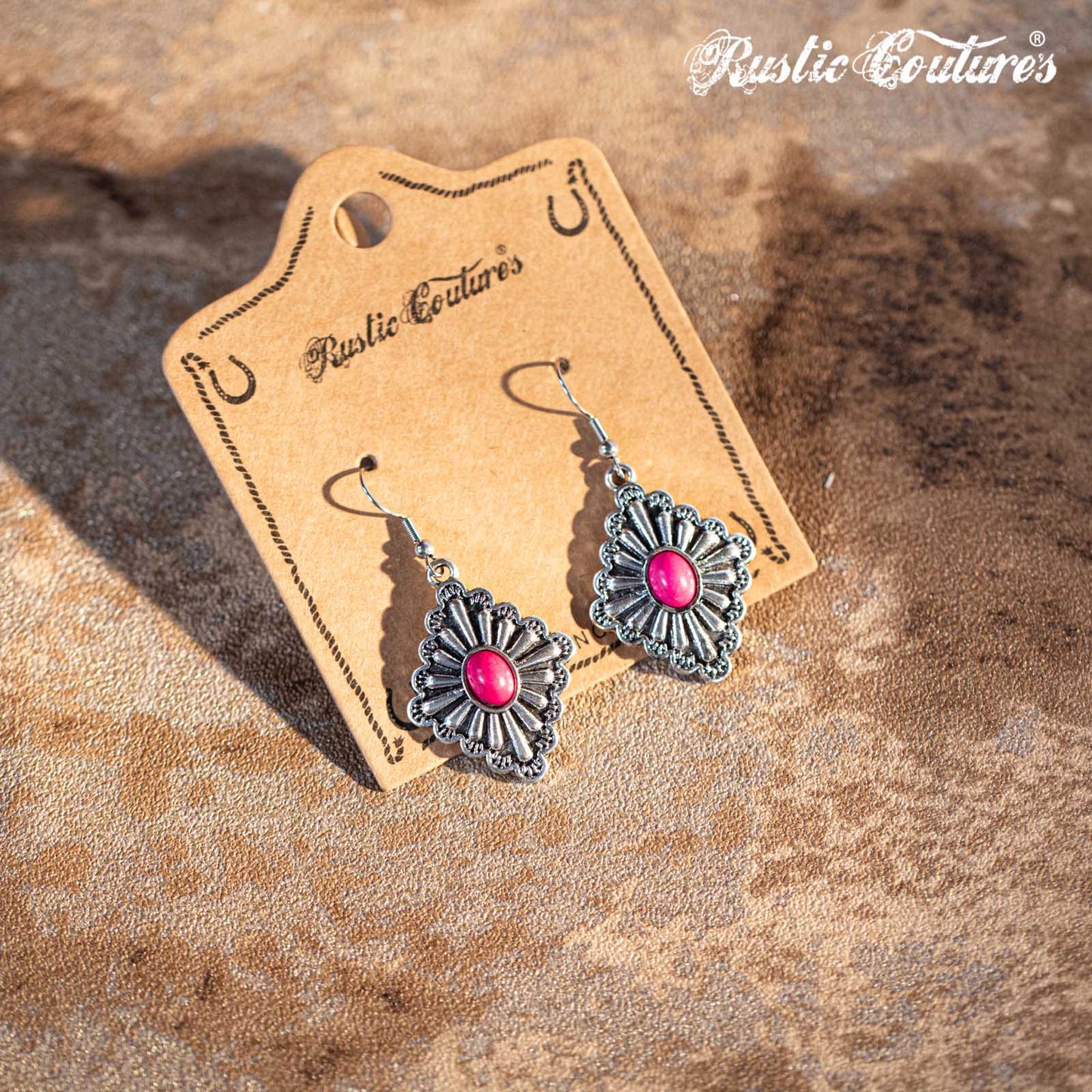 Rustic Couture's Daisy Rhombus Shape with Center Nature Stone Earring