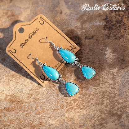 Rustic Couture's Teardrop Triangle Turquoise Silver Base Dangling Earring