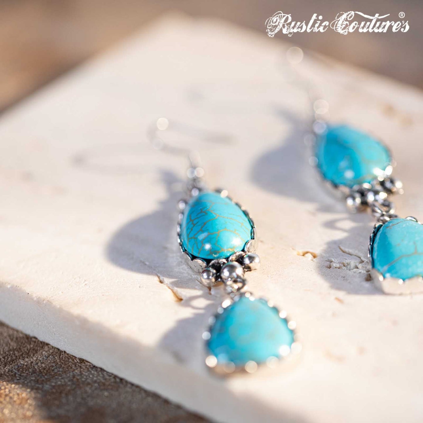 Rustic Couture's Teardrop Triangle Turquoise Silver Base Dangling Earring