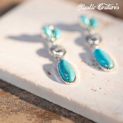 Rustic Couture's® Silver Oval  Concho Nature Turquoise Dangling Earring