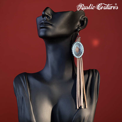 Rustic Couture's Sterling Concho Leather Fringe Dangle Hook Earring